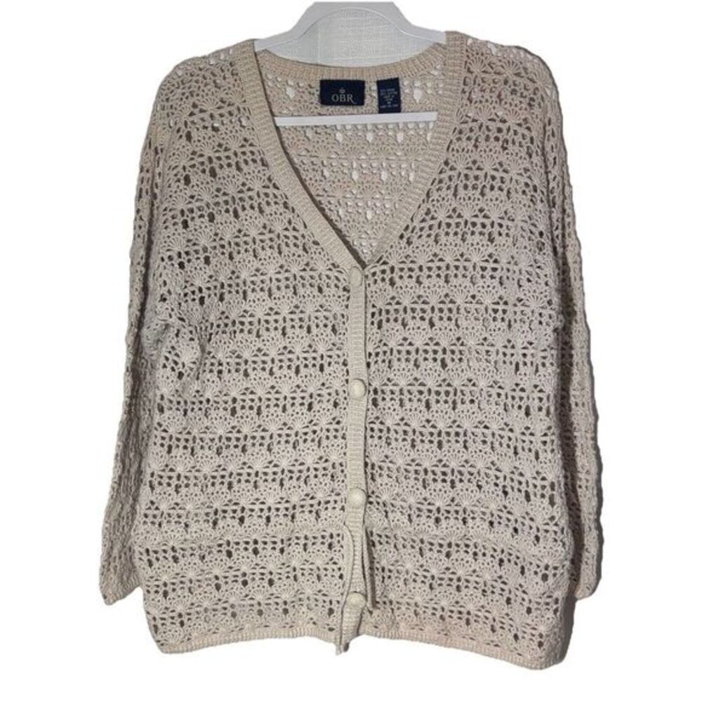 Vintage OBR Size Medium Crochet Button Front Cardigan Ramie/Cotton bohemian‎